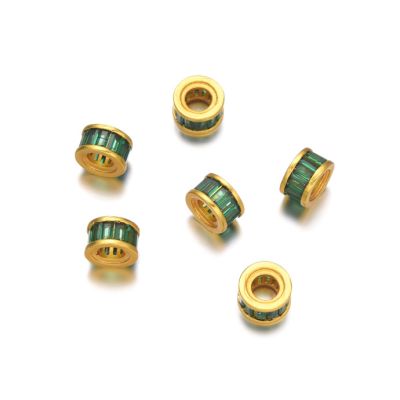 Separador 8mm Latón Dorado Cilindro Brillante Baguette Verde Esmeralda. Venta por Unidad