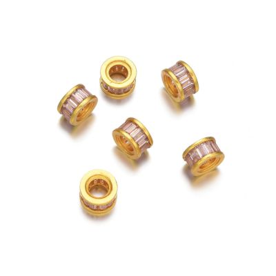 Separador 8mm Latón Dorado Cilindro Brillante Baguette Rosado. Venta por Unidad