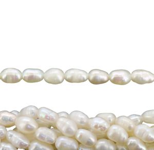 Perla Cultivada Arroz irregular Blanca BC 4-6mm. Sarta por 35cms