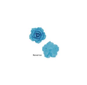 Flor Rosa Tallada Resina Azul Turquesa 30mm. Venta por Unidad