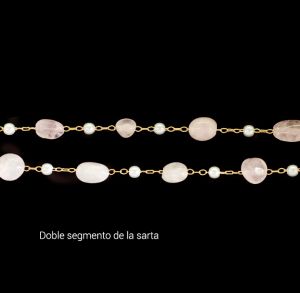 Cadena Goldfilled Brasilero Cuarzo Rosado y Perla Sintetica 8-10mm. Venta por Metro