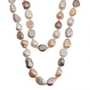 Collar Perla Cultivada Doble Anudado Nugget Multicolor 8-9mm. Sarta por 116cm
