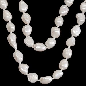 Collar Perla Cultivada Doble Anudado Potato Blanco 8-9mm. Sarta por 120cm